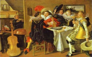 Dirck Hals. Merry Company at Table. 1620s. Oil on oak panel, 27.6 x 43.5 cm. Gemäldegalerie, Berlin, Germany. Dirck Hals. Merry Company at Table. 1620s. Oil on oak panel, 27.6 x 43.5 cm. Gemäldegalerie, Berlin, Germany.