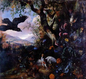 withoos_matthias_-_-_-landscape_with_drugged_birds_in_the_flowers_and_underbrush_of_a_wood_-_c_1660 Матиус Уитхоос. Птичий концерт