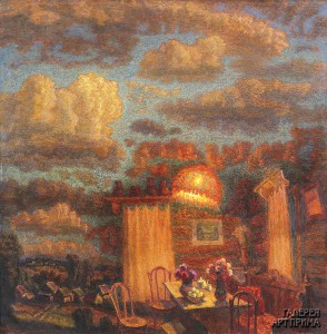 Орлов И.М. Вечерний интерьер с красным абажуром, 2000, холст, масло, 120х120 Орлов И.М. Вечерний интерьер с красным абажуром, 2000, холст, масло, 120х120