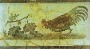 Петух, клюющий виноград. Настенная роспись в Геркулануме, I век н.э.